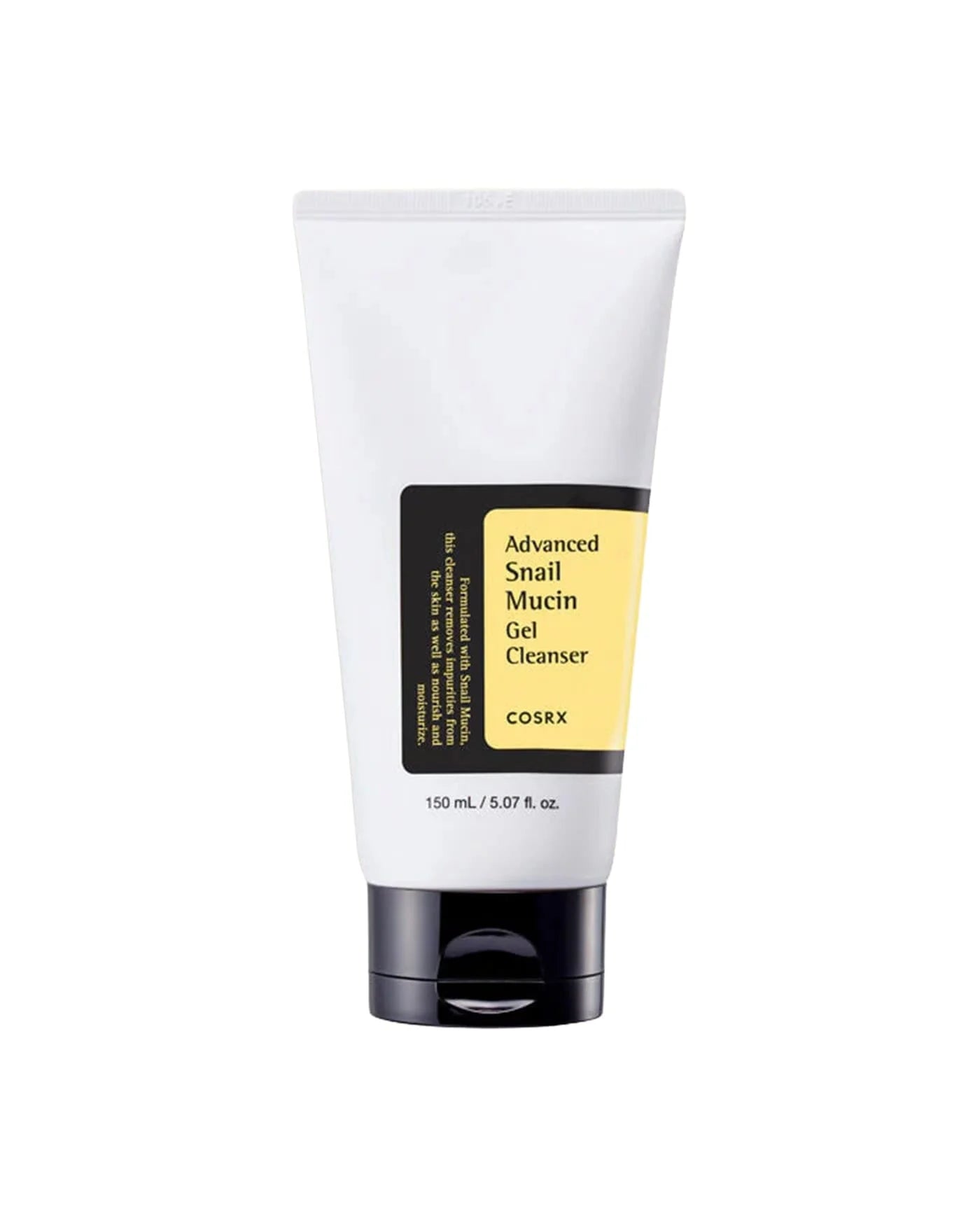 COSRX Advanced Snail Mucin Gel Cleanser, white 150 ml tube with black cap and yellow label