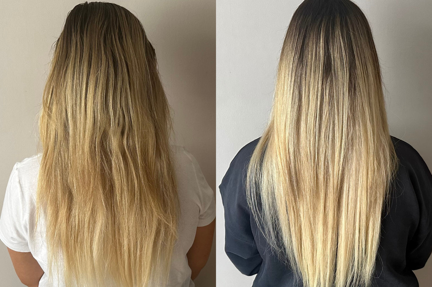 K18 Leave-In Molecular Repair Hair Mask (15ml) Originala; side-by-side views of long blonde hair before and after.