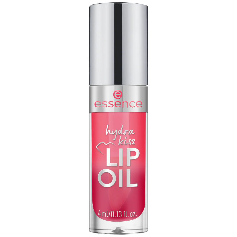 Essence Hydra Kiss Lip Oil pink bottle with silver cap, 4 ml