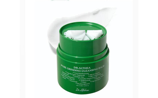 Dr.Althea Grinding Cleansing Balm green jar with white tissue inside