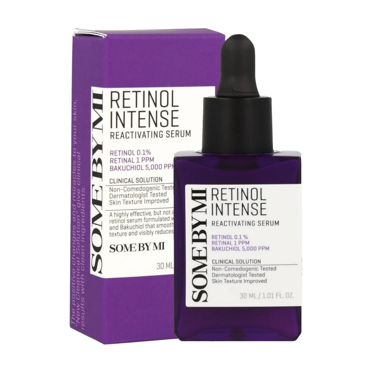 Retinol Intense Reactivating Serum by SOME BY MI featuring a sleek dropper bottle with golden accents