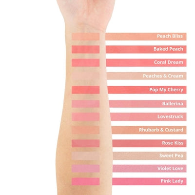 Originala Revolution Blusher Reloaded swatch palette with 12 blush shades on arm